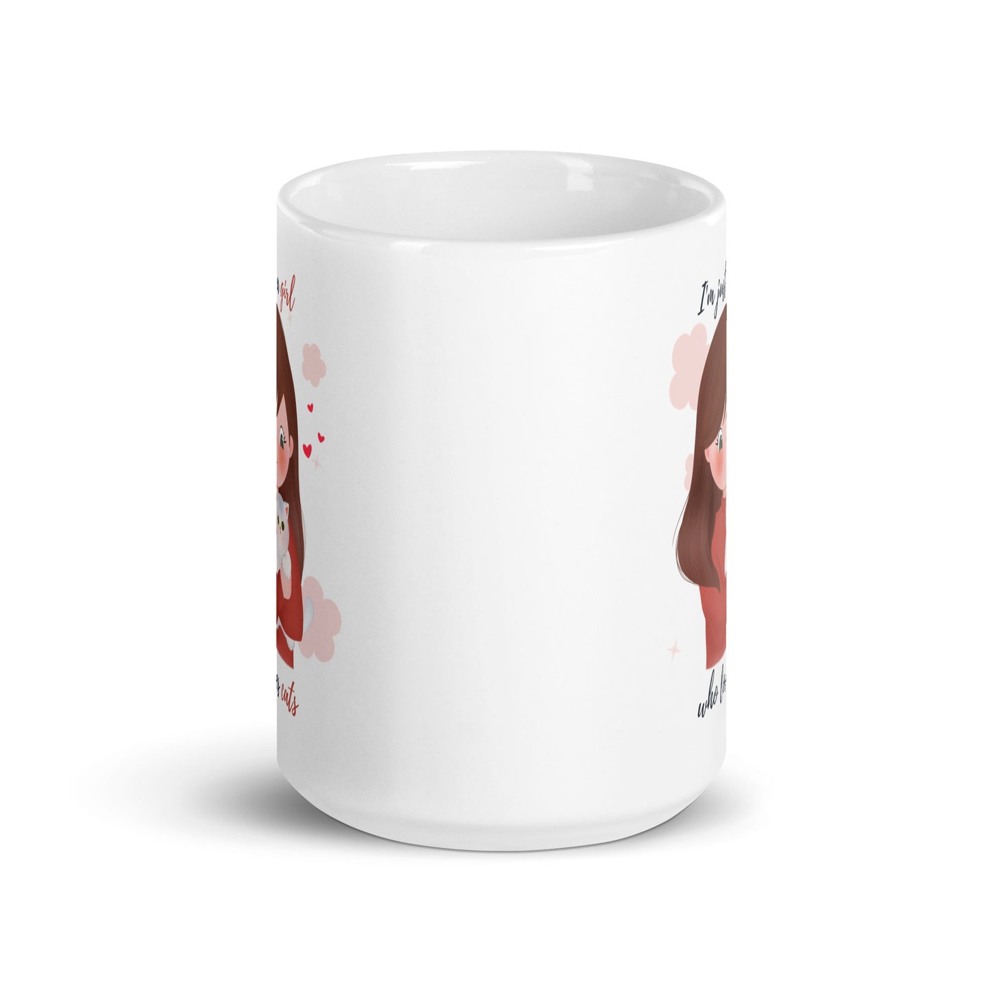 White glossy mug- I'm just a girl who loves cats - Maroon
