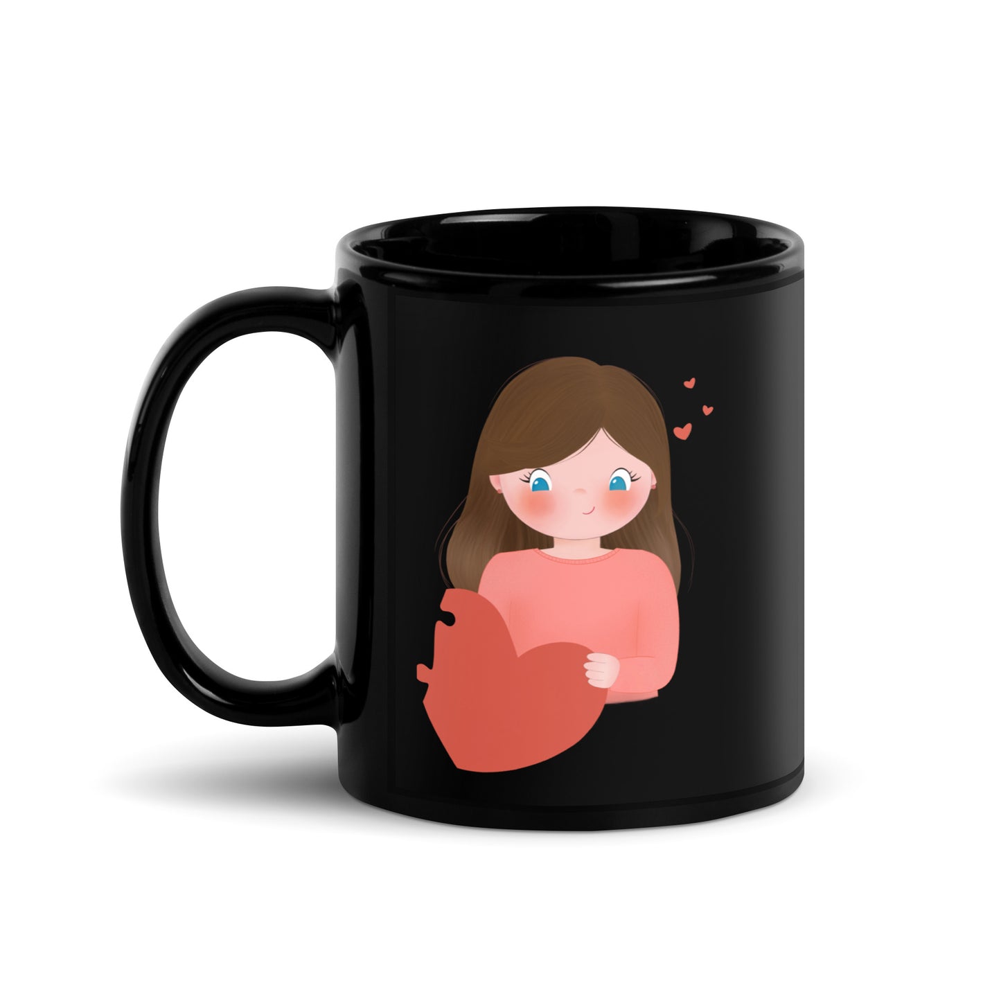 Two Hearts One Love - Couple black glossy mug