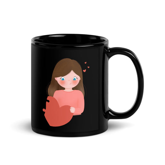 Two Hearts One Love - Couple black glossy mug