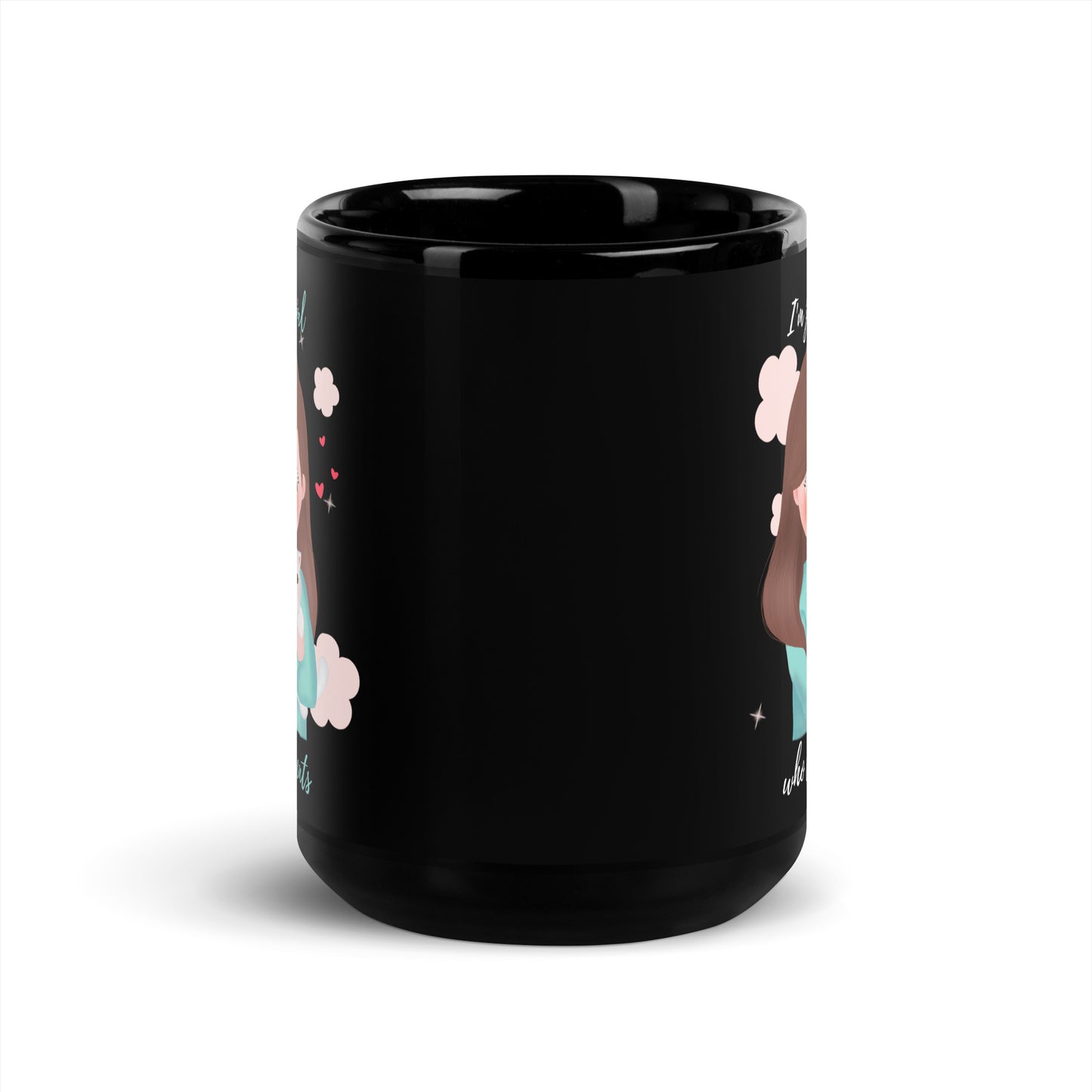Black Glossy Mug - I'm just a girl who loves cats - Turquoise