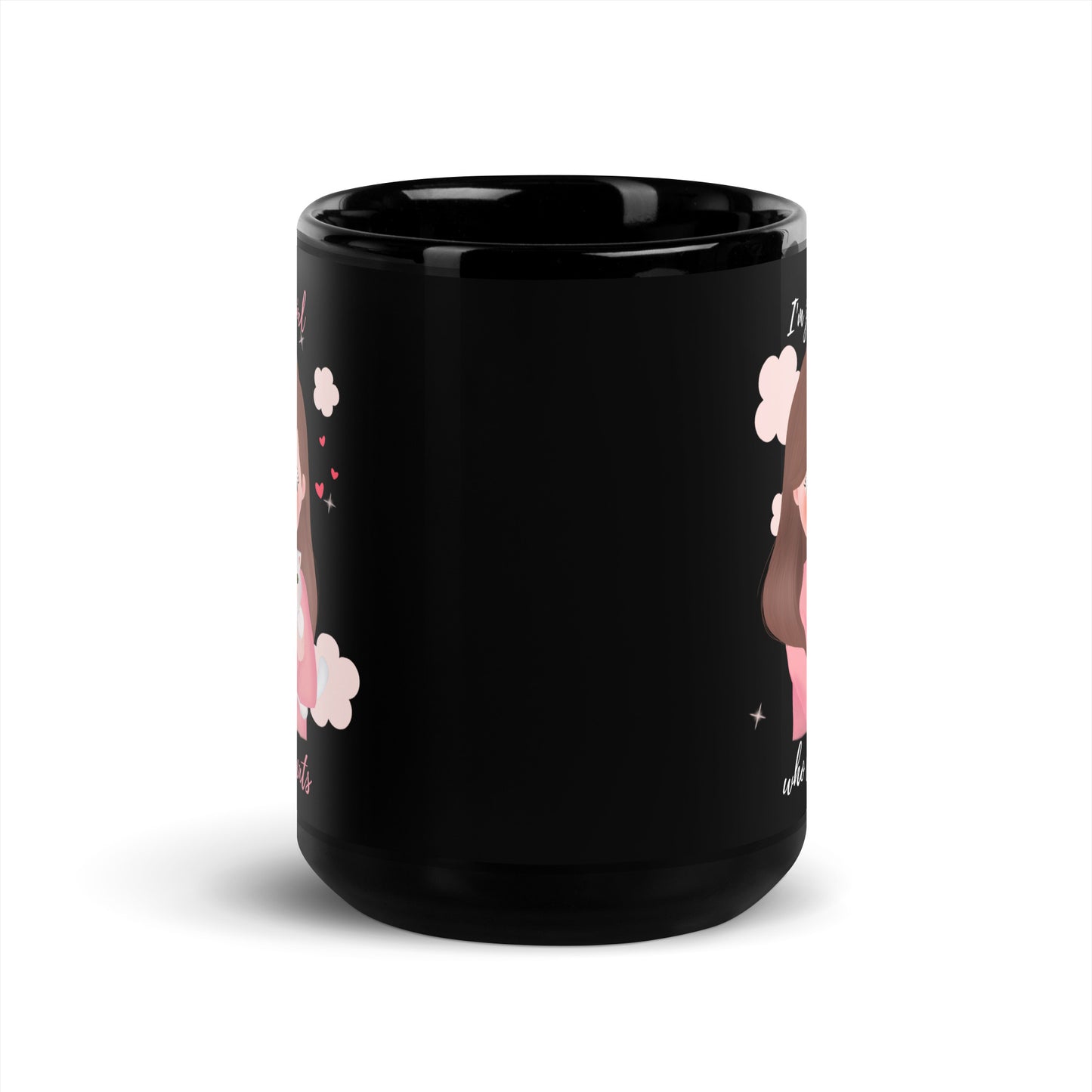 Black Glossy Mug - I'm just a girl who loves cats - Pink