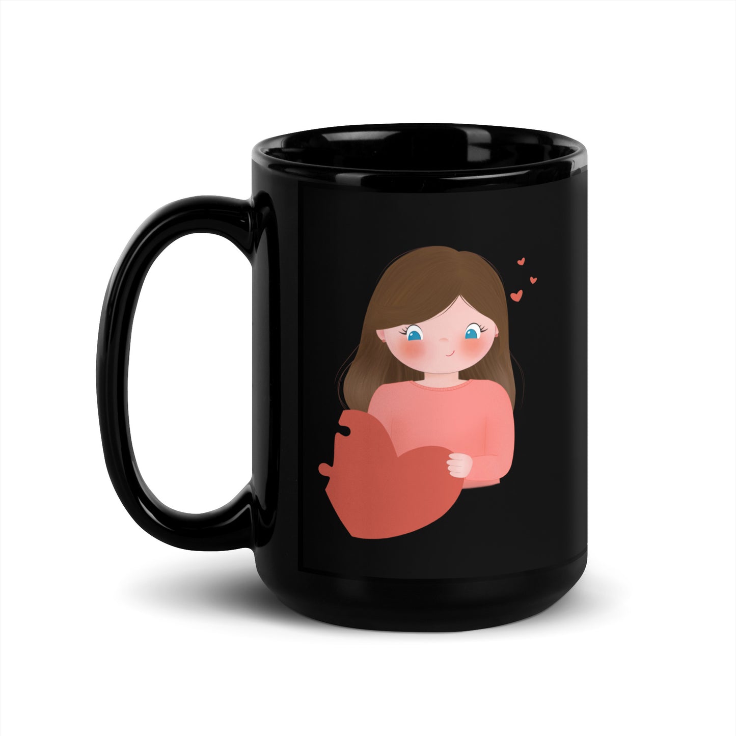 Two Hearts One Love - Couple black glossy mug