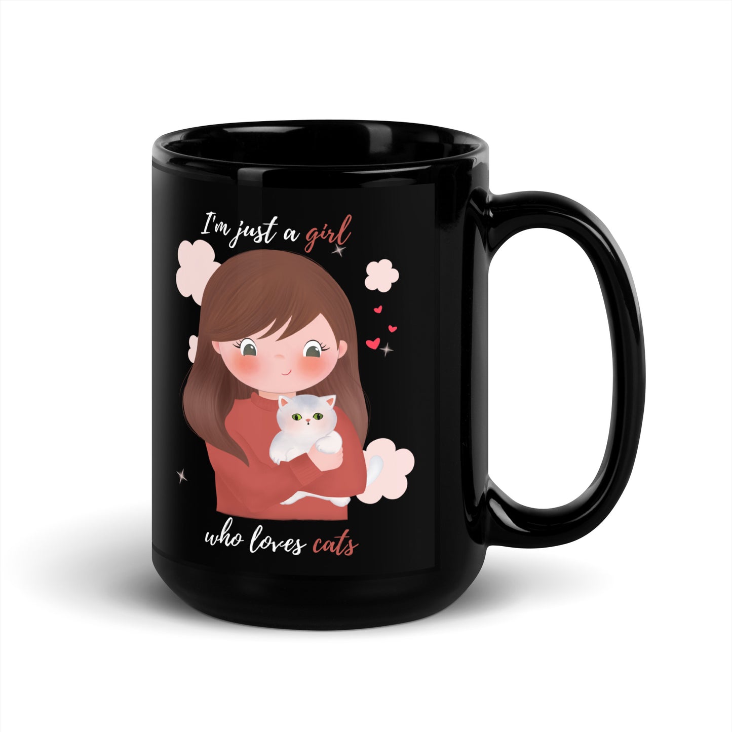 Black Glossy Mug - I'm just a girl who loves cats - Maroon