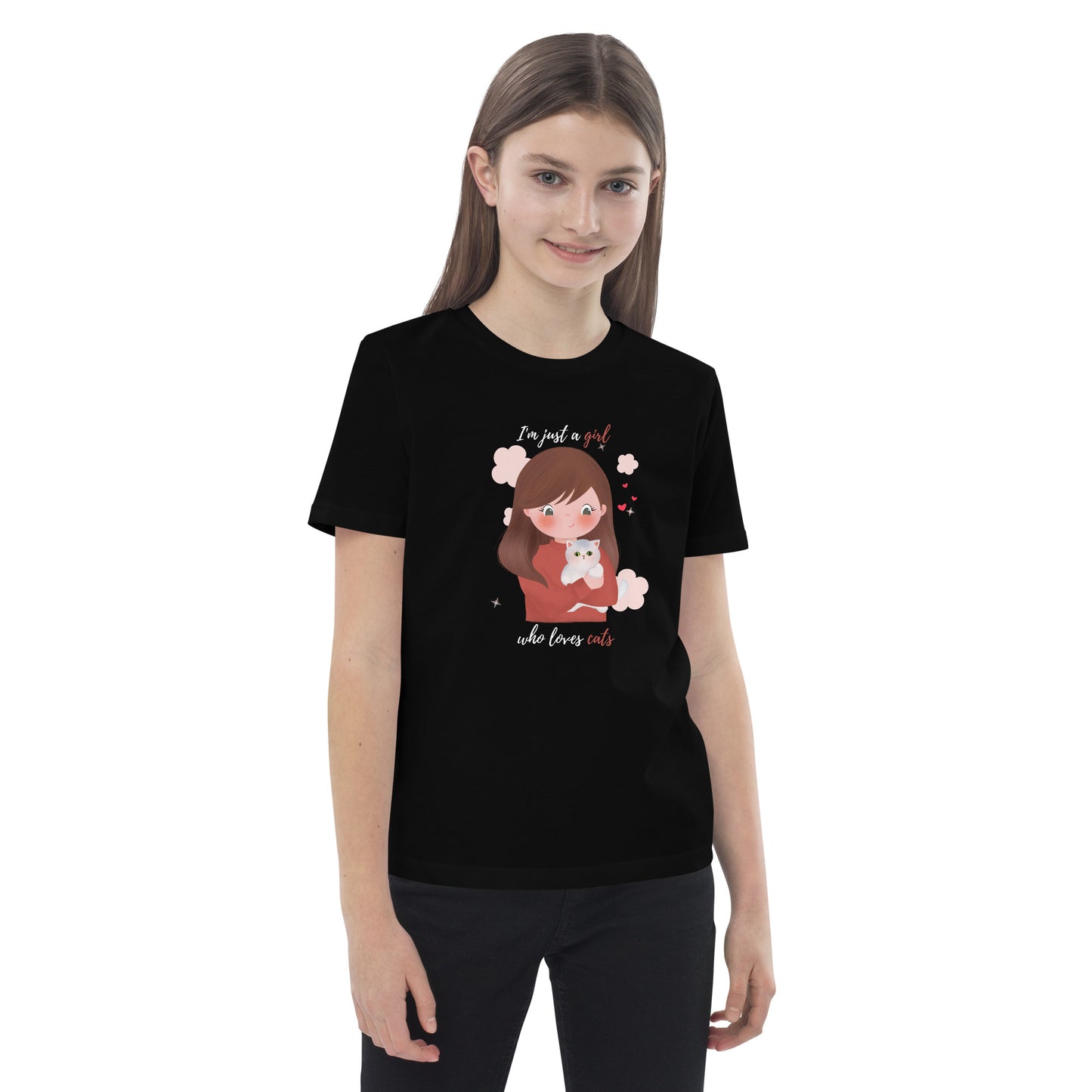 Organic cotton kids t-shirt - I'm just a girl who loves cats - Maroon