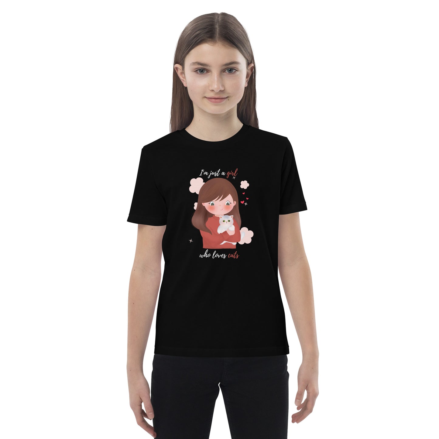 Organic cotton kids t-shirt - I'm just a girl who loves cats - Maroon