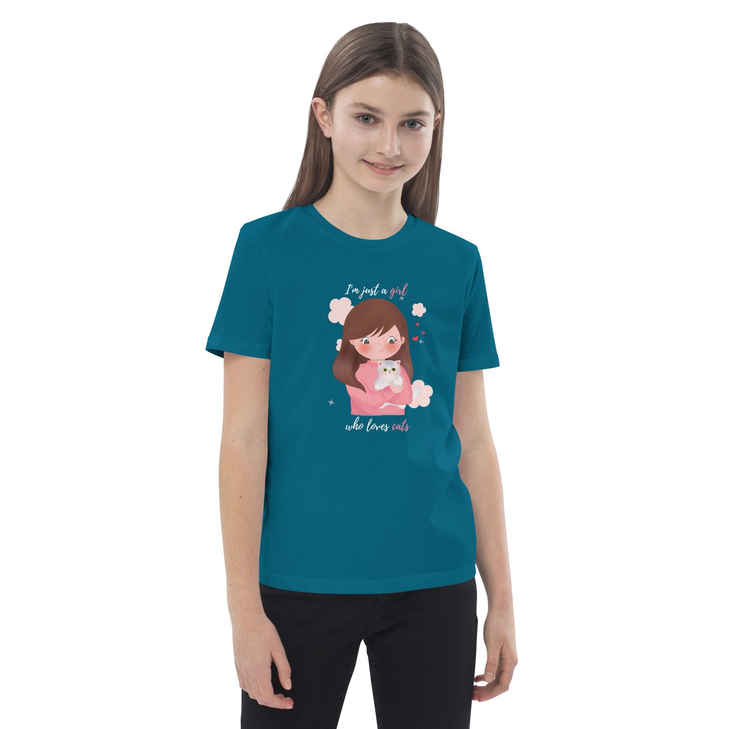 Organic cotton kids t-shirt - I'm just a girl who loves cats - Pink