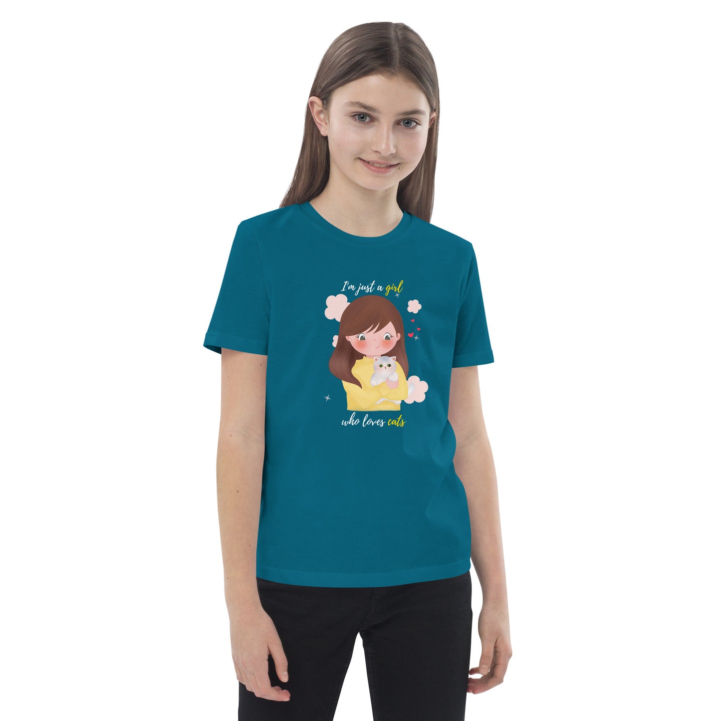 Organic cotton kids t-shirt - I'm just a girl who loves cats - Yellow