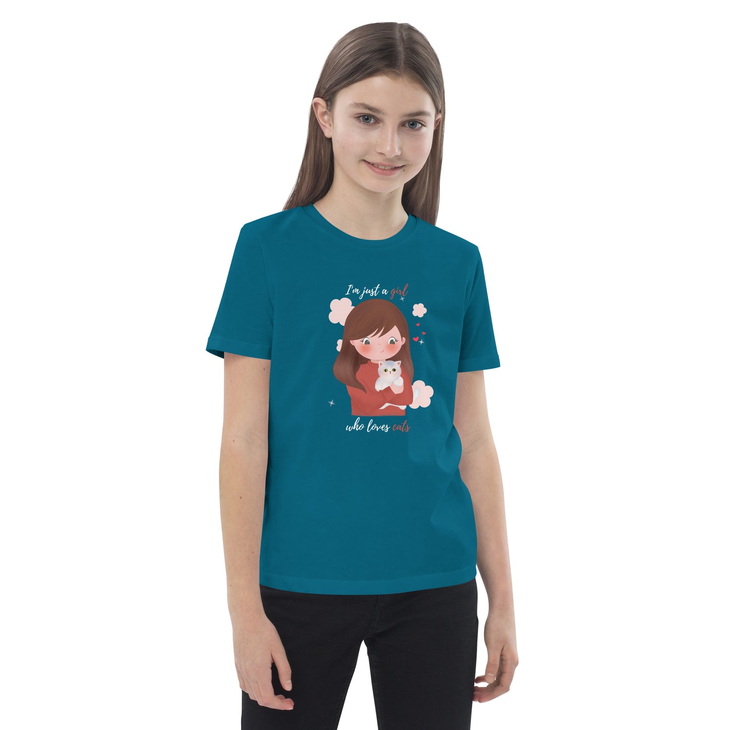 Organic cotton kids t-shirt - I'm just a girl who loves cats - Maroon