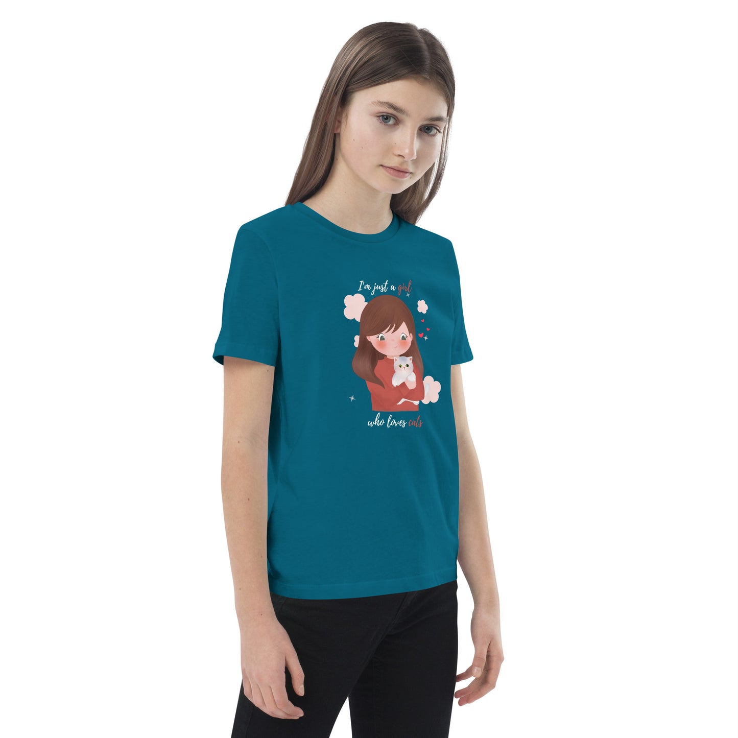 Organic cotton kids t-shirt - I'm just a girl who loves cats - Maroon