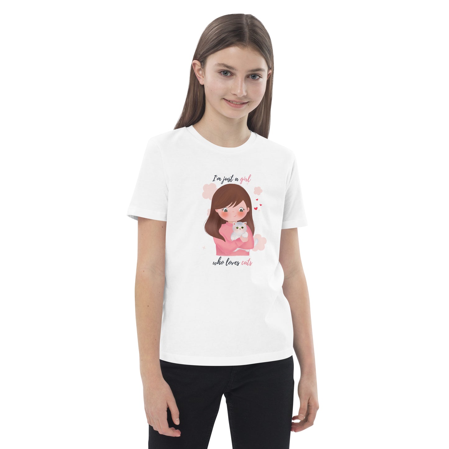Organic cotton kids t-shirt - I'm just a girl who loves cats - Pink