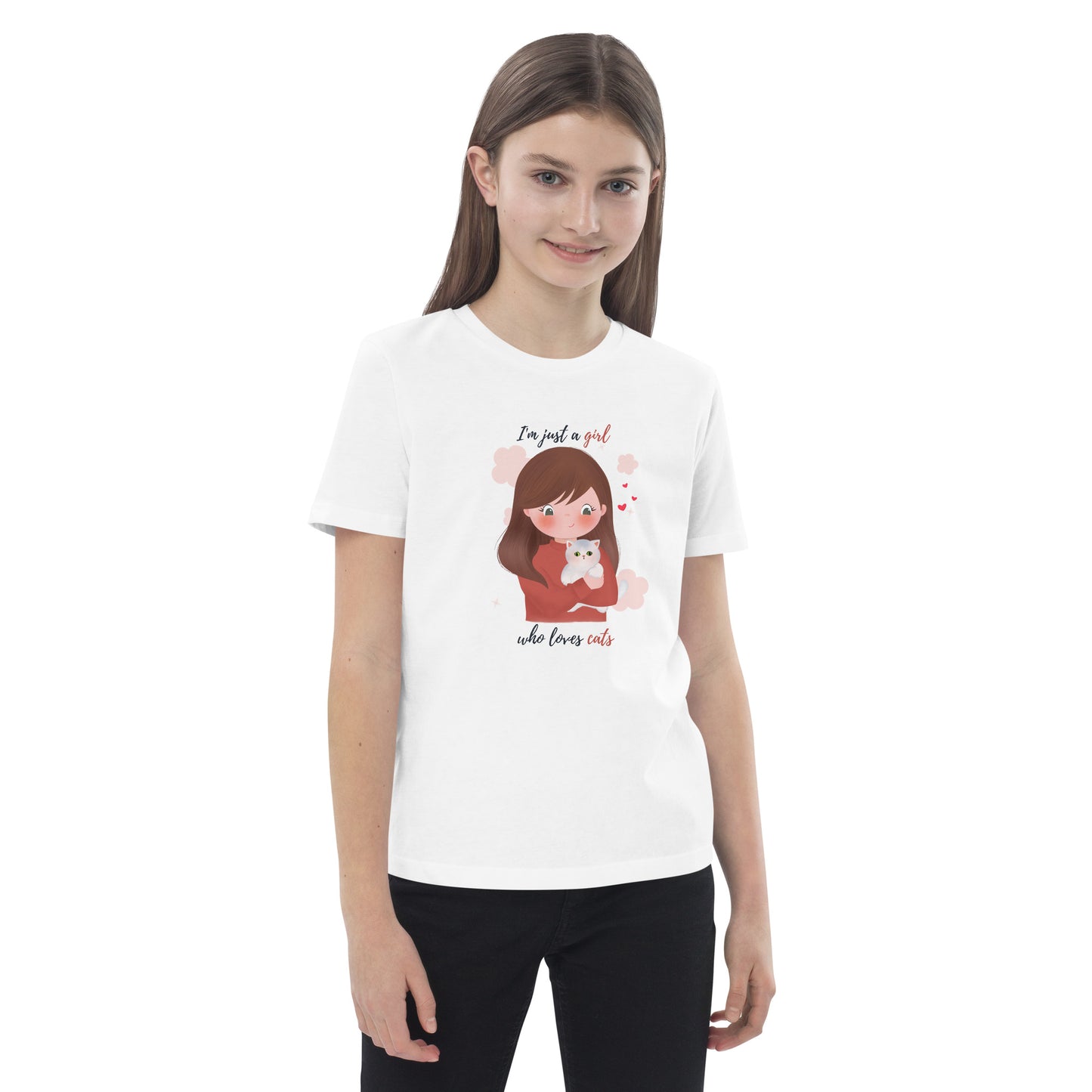 Organic cotton kids t-shirt - I'm just a girl who loves cats - Maroon
