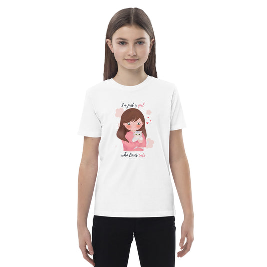 Organic cotton kids t-shirt - I'm just a girl who loves cats - Pink