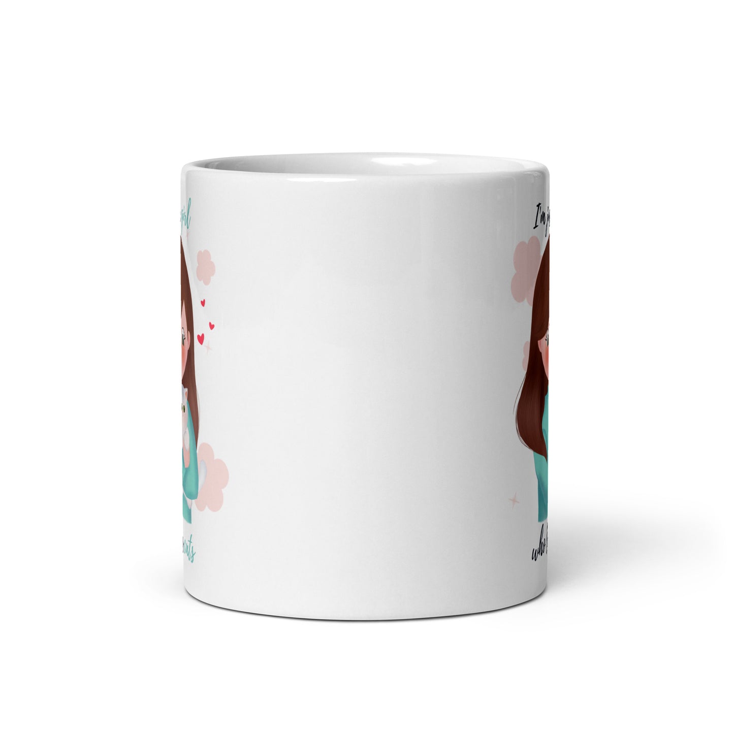 White glossy mug - I'm just a girl who loves cats - Turquoise