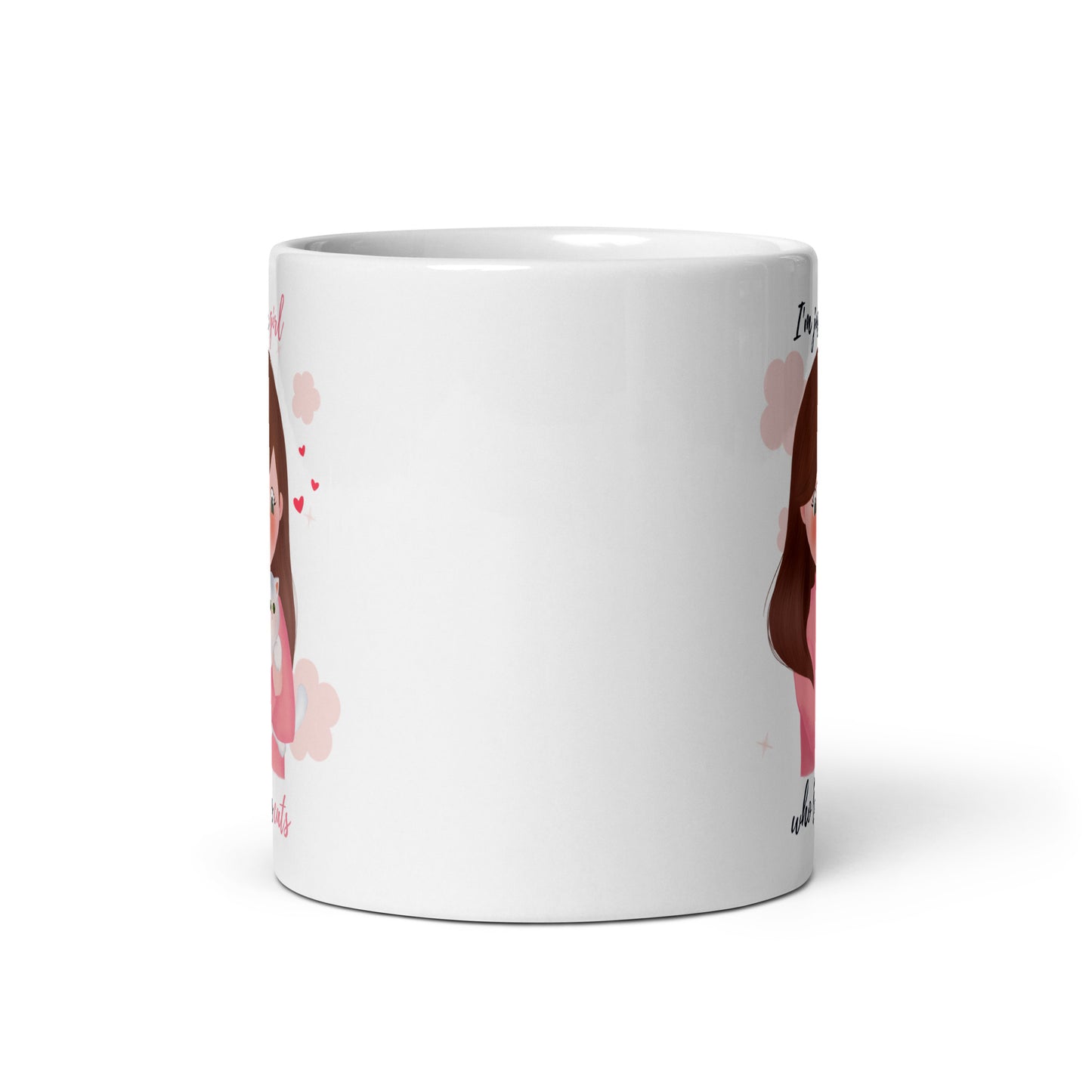 White glossy mug - I'm just a girl who loves cats - Pink