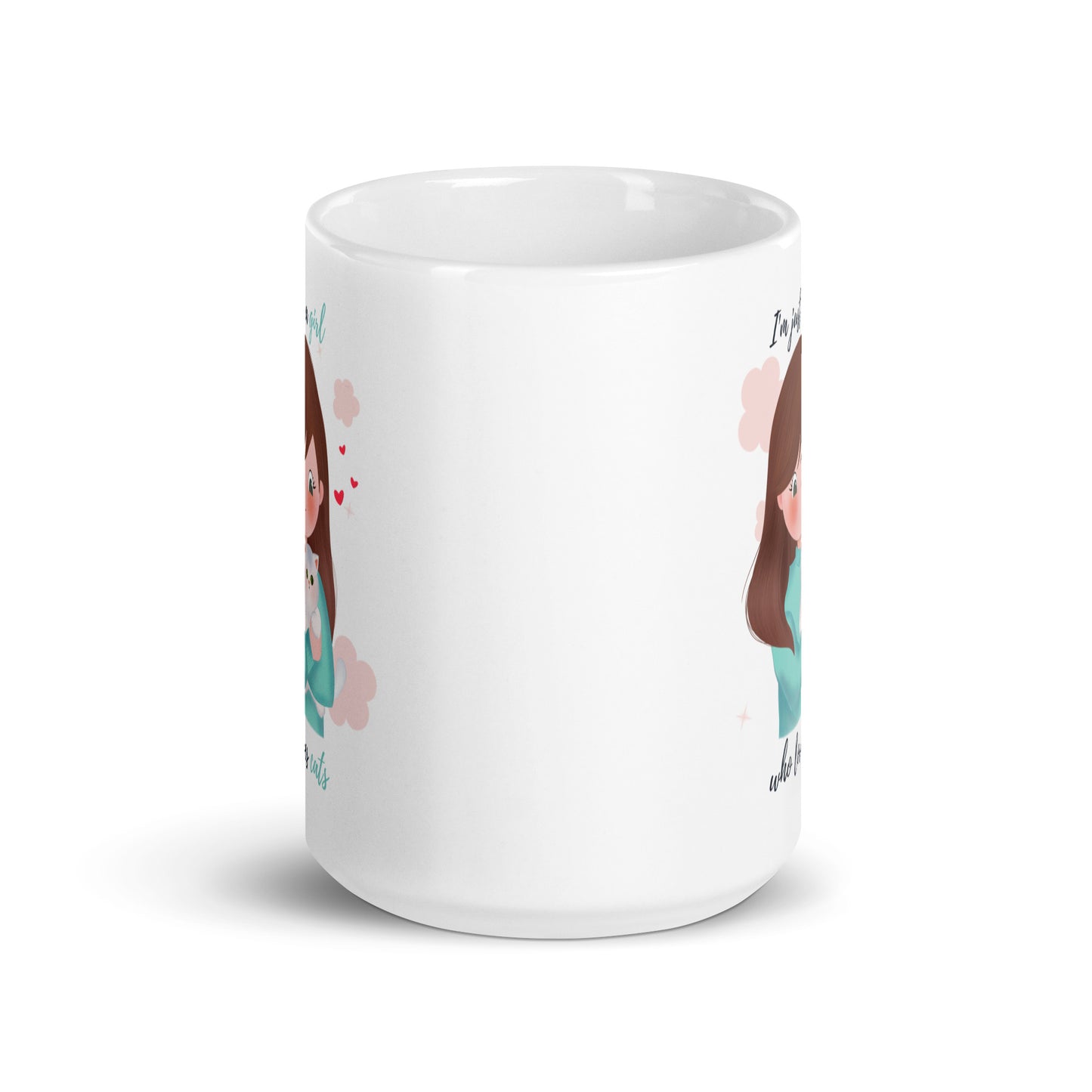 White glossy mug - I'm just a girl who loves cats - Turquoise