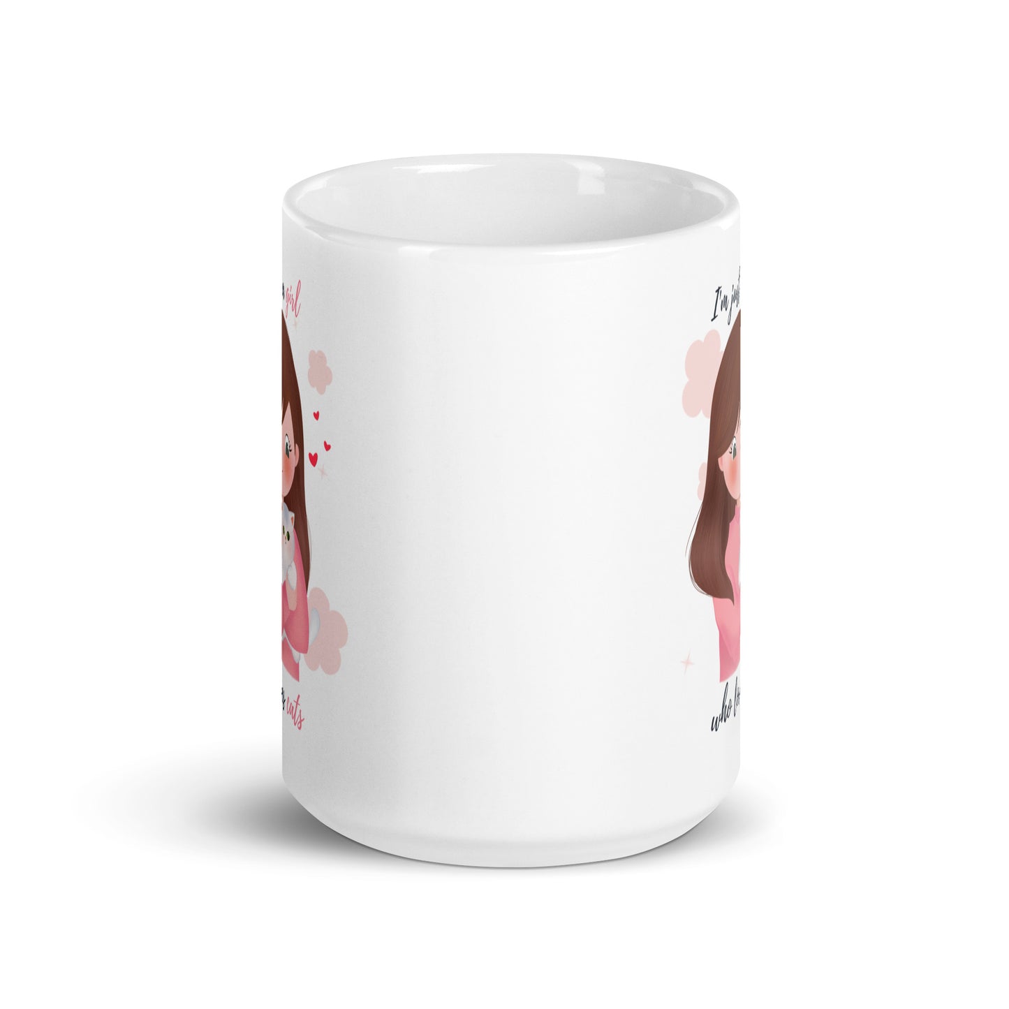 White glossy mug - I'm just a girl who loves cats - Pink