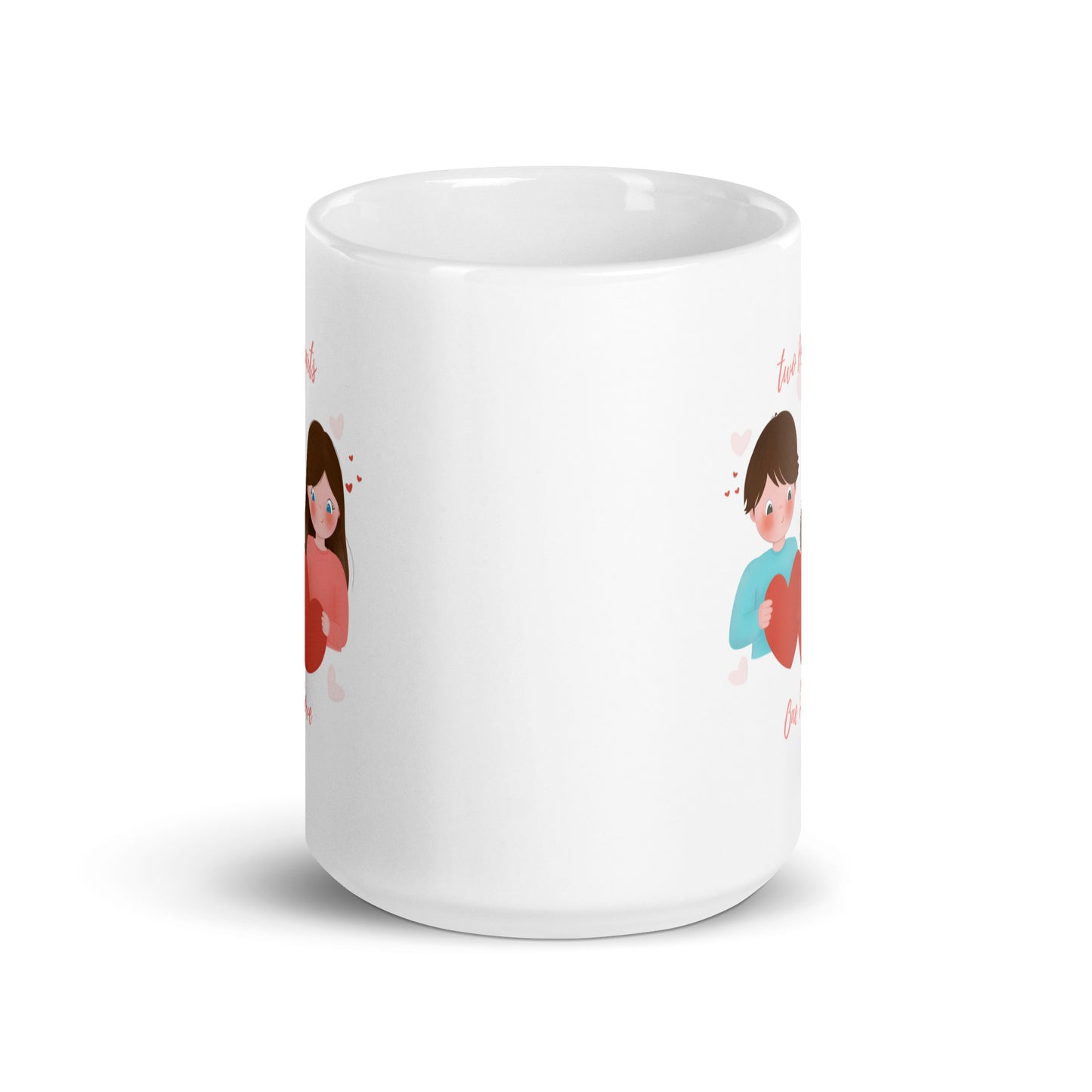 White glossy mug - Two Hearts, One Love