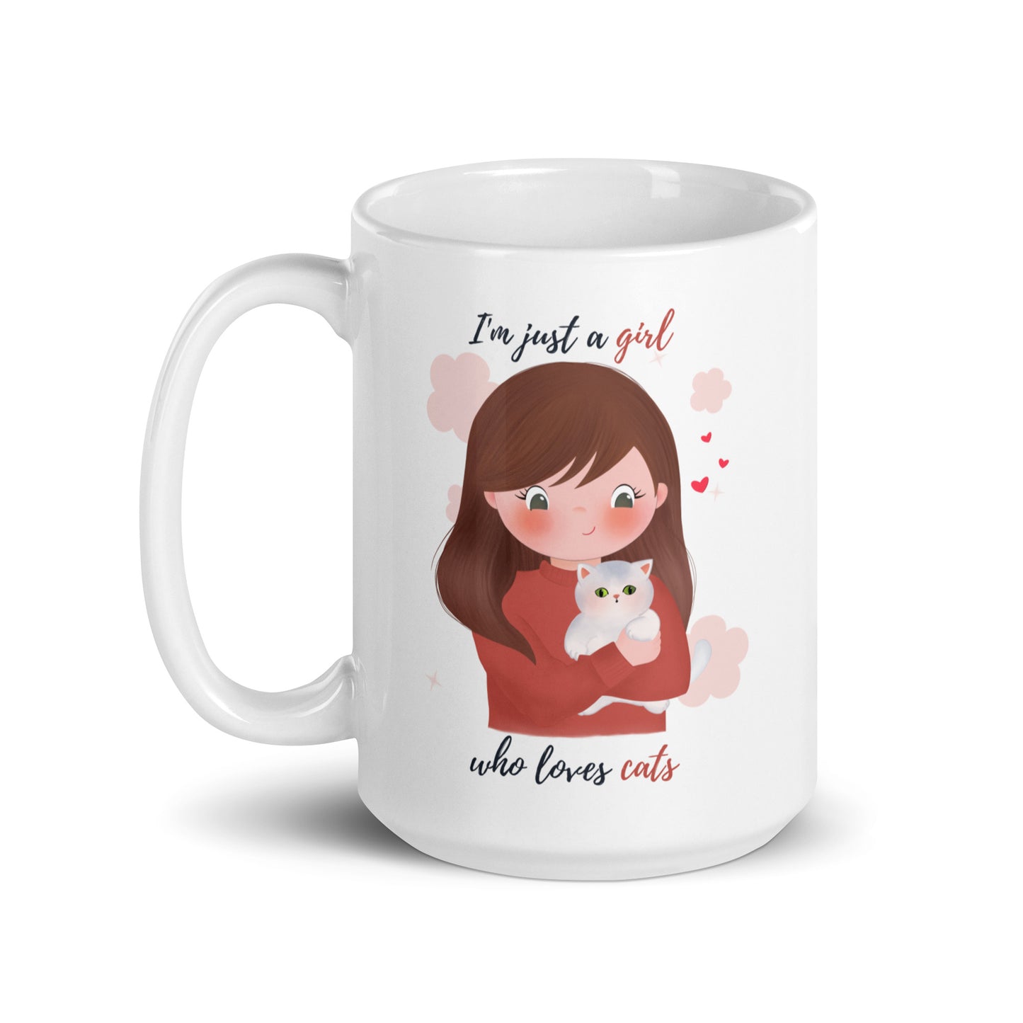 White glossy mug- I'm just a girl who loves cats - Maroon