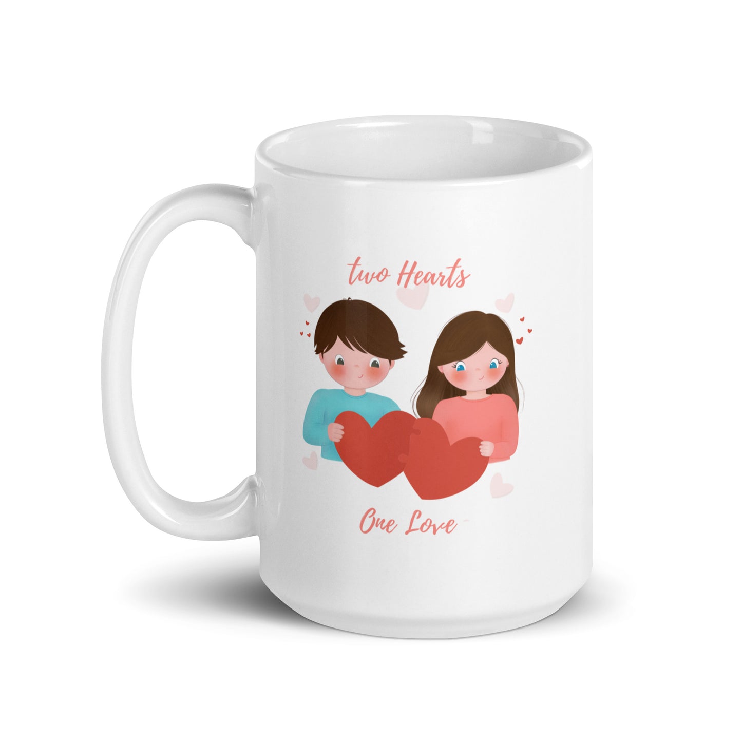 White glossy mug - Two Hearts, One Love